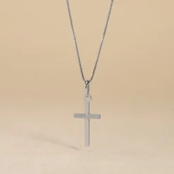 Pendentif Bathilde Croix Striee Or Blanc