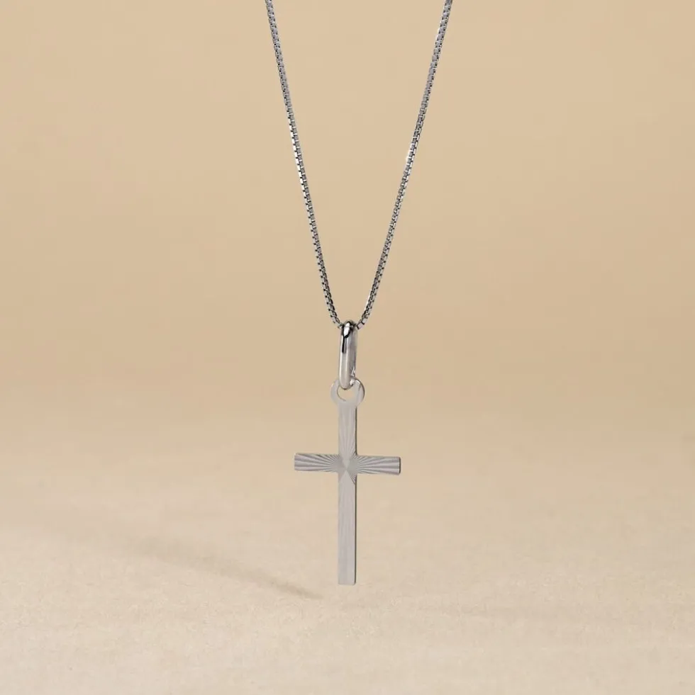 Pendentif Bathilde Croix Striee Or Blanc