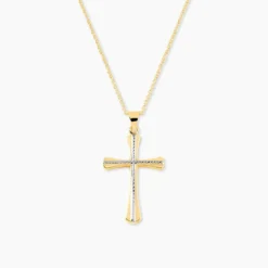 Pendentif Benny Croix Ciselee Or Bicolore