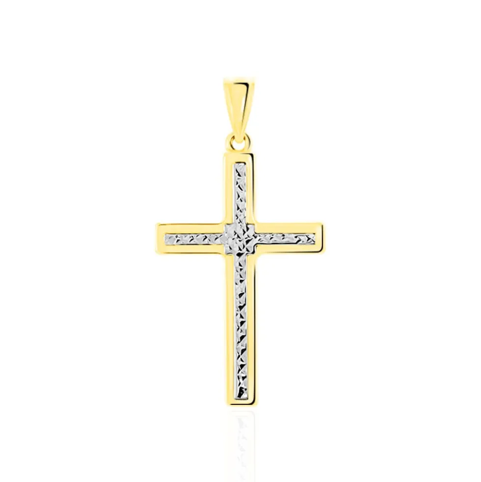 Pendentif Benny Croix Ciselee Or Bicolore
