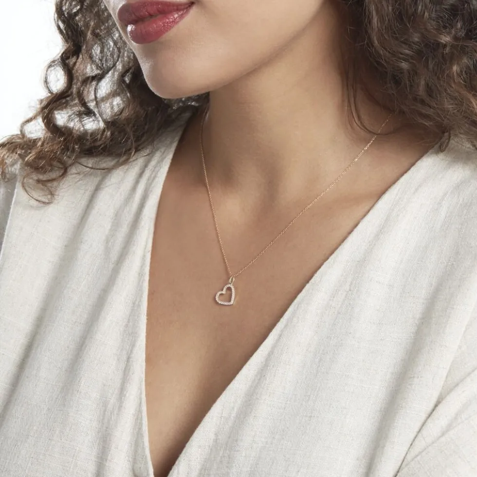 Pendentif Coeur Penche Or Jaune Oxyde De Zirconium