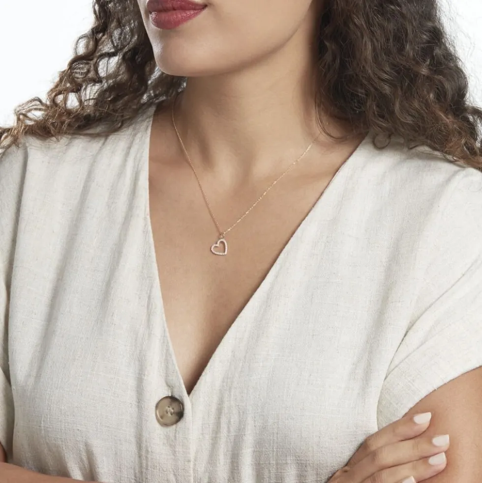 Pendentif Coeur Penche Or Jaune Oxyde De Zirconium