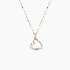 Pendentif Coeur Penche Or Jaune Oxyde De Zirconium