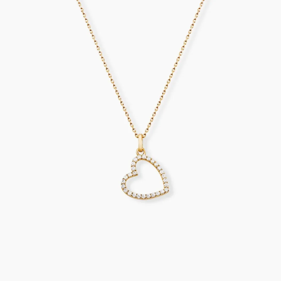 Pendentif Coeur Penche Or Jaune Oxyde De Zirconium