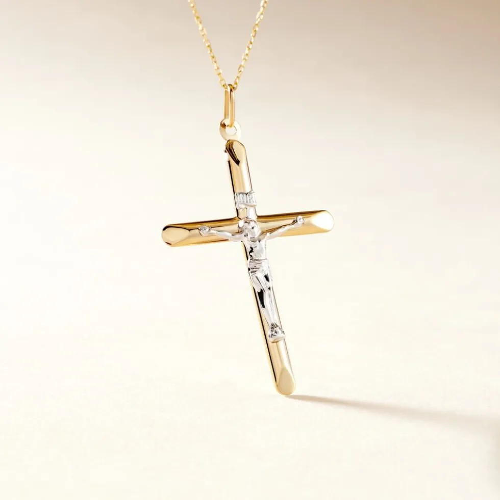 Pendentif Damian Croix Or Bicolore