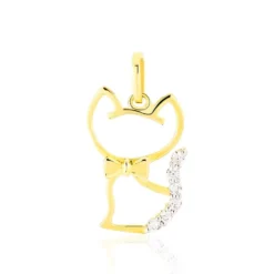 Pendentif Egee Chat Or Jaune Oxyde De Zirconium