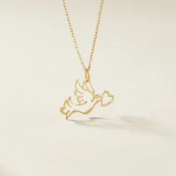 Pendentif Guecha Colombe Et Coeur Or Jaune