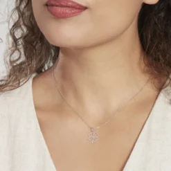Pendentif Koulmia Trefle Diamante Or Blanc