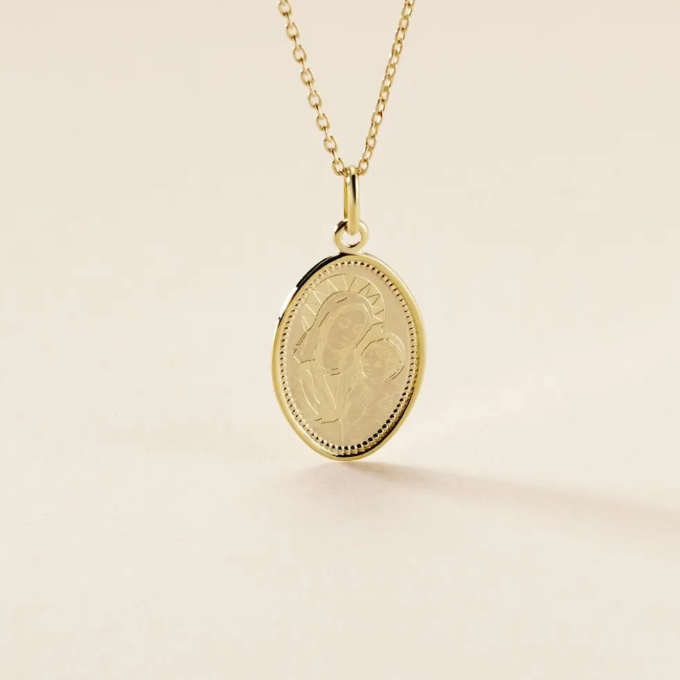 Pendentif Or Jaune Vierge A L'enfant