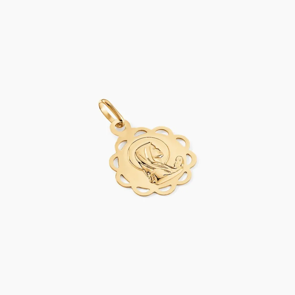 Pendentif Vierge Rond Dentelle Or Jaune