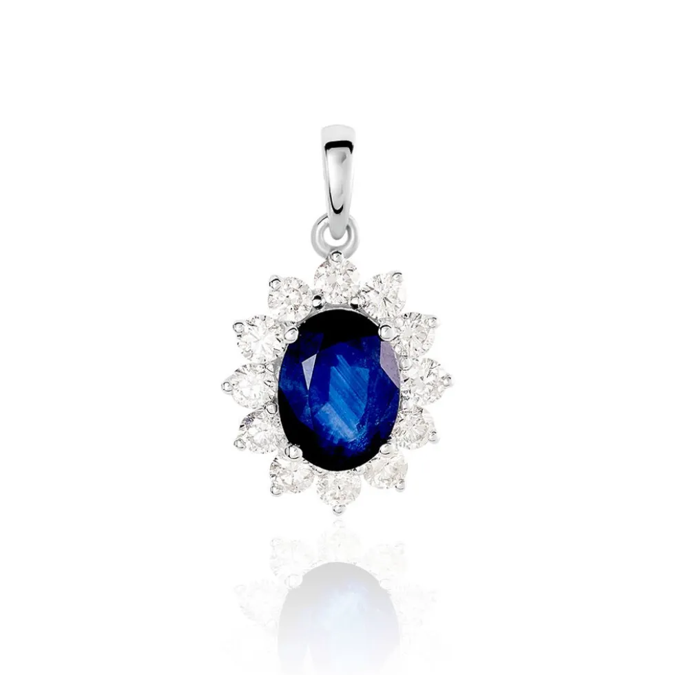 Pendentif Vladimir Or Blanc Saphir Et Diamant