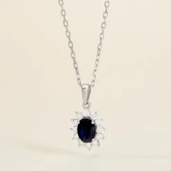 Pendentif Vladimir Or Blanc Saphir Et Diamant