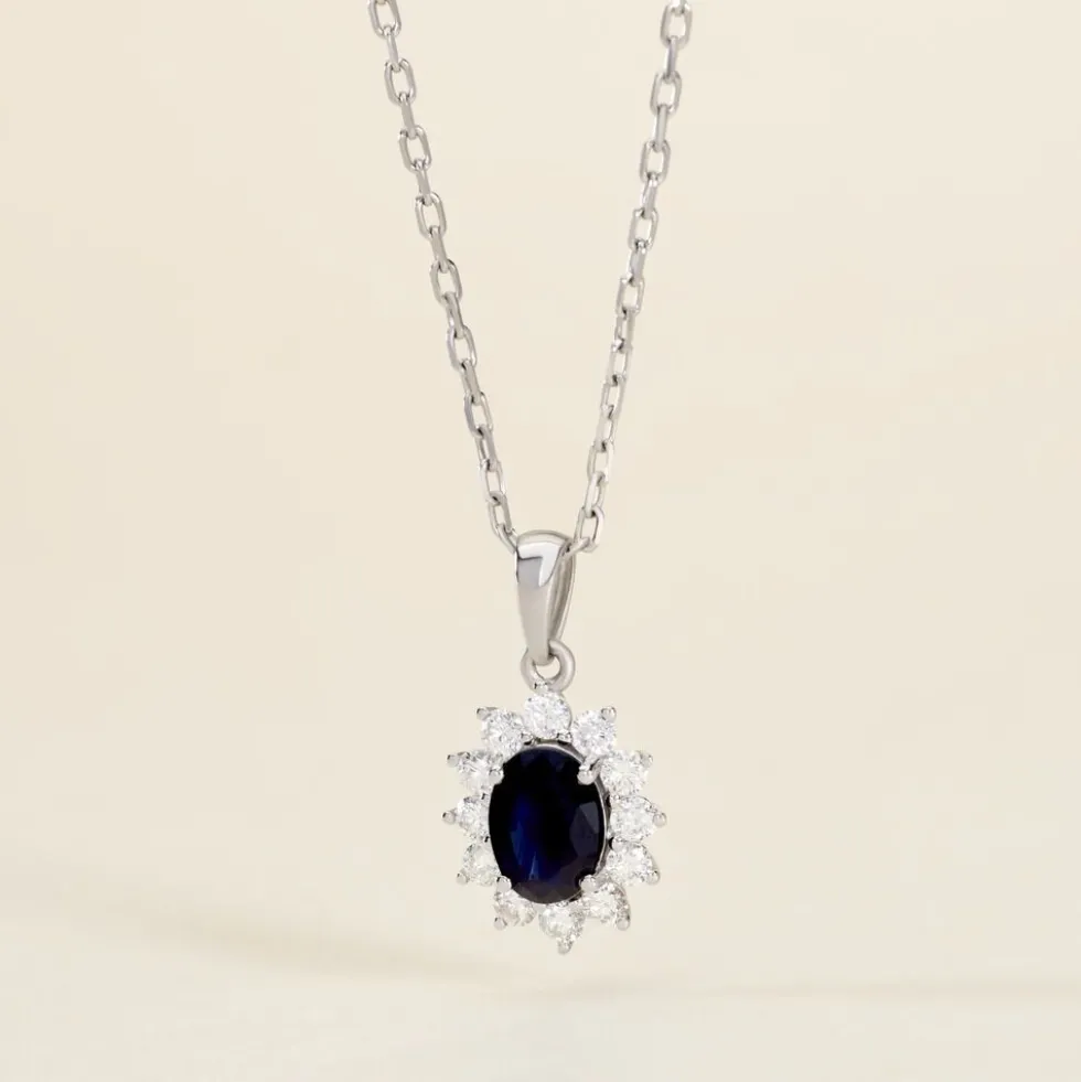 Pendentif Vladimir Or Blanc Saphir Et Diamant